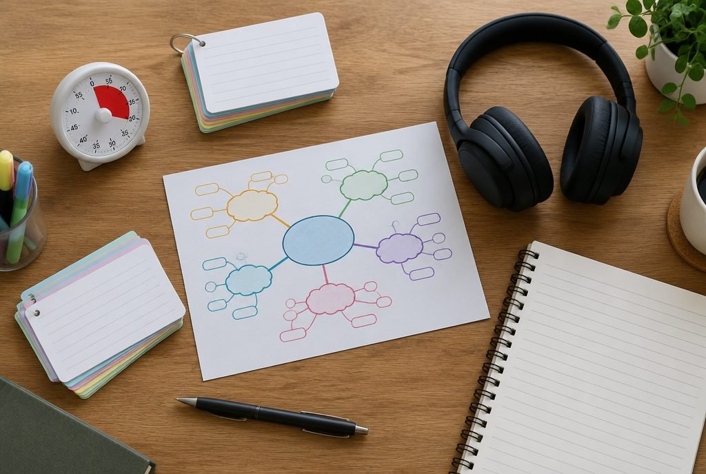 Fiches, minuteur, carte mentale et cahier, méthodes de travail efficaces
