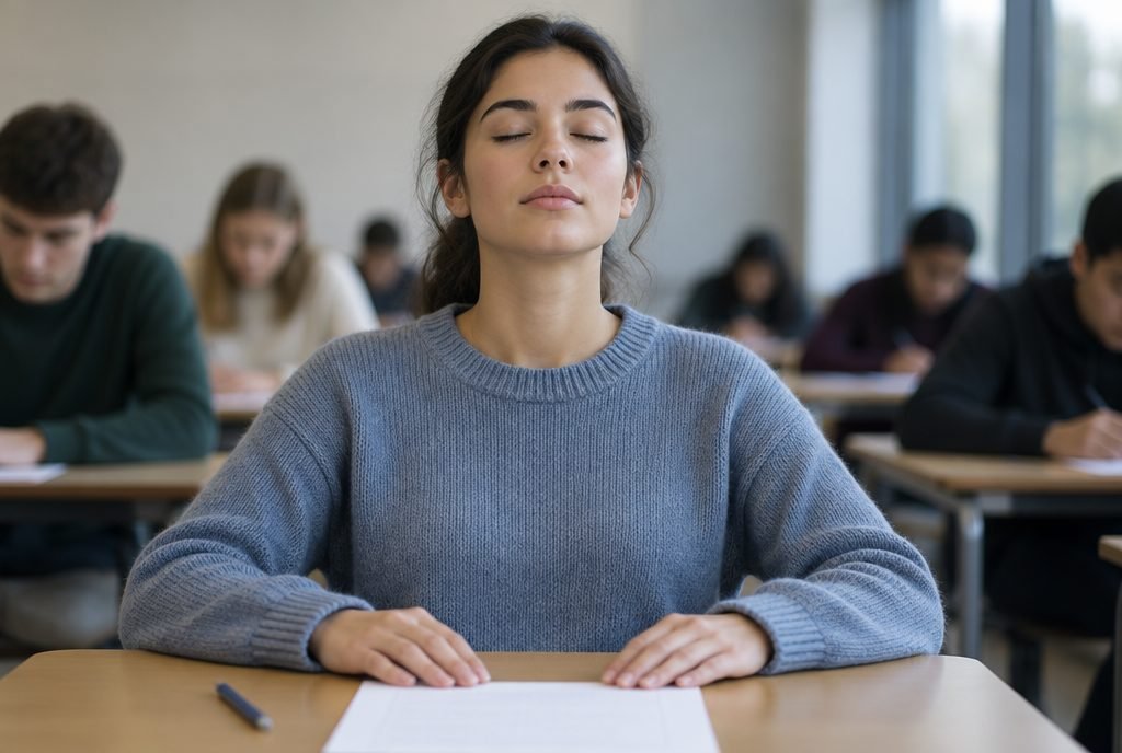 Élève qui respire calmement avant de commencer un examen