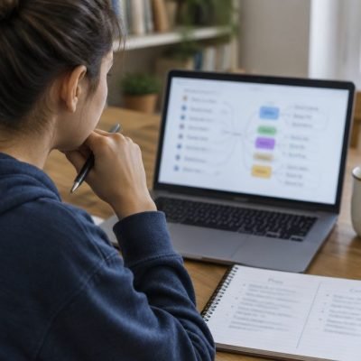 Lycéen qui compare les spécialités de première sur son ordinateur