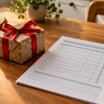 Petit cadeau posé à côté d'un bulletin, récompenser les bonnes notes